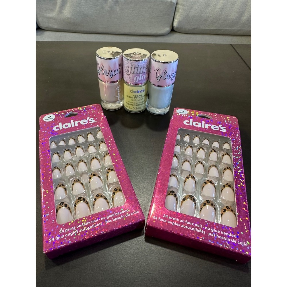 Claire's Kids Fun Press On Nails 24 Piece‎ Leopard French Tip Vegan Glow